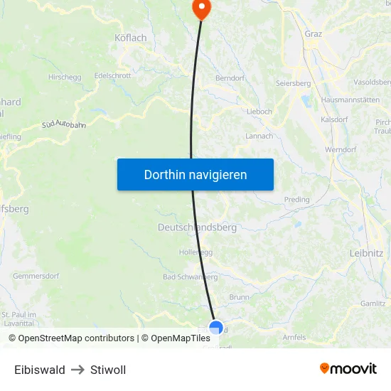 Eibiswald to Stiwoll map