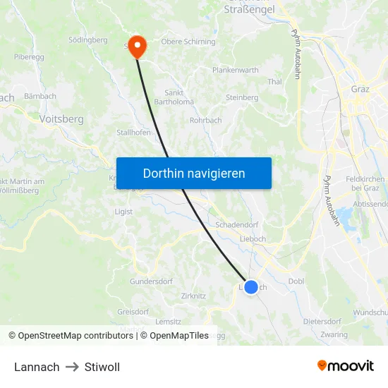 Lannach to Stiwoll map