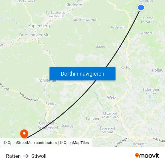 Ratten to Stiwoll map