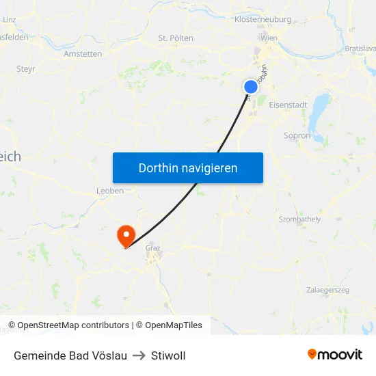 Gemeinde Bad Vöslau to Stiwoll map