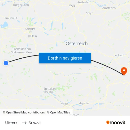 Mittersill to Stiwoll map