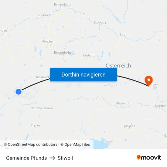 Gemeinde Pfunds to Stiwoll map