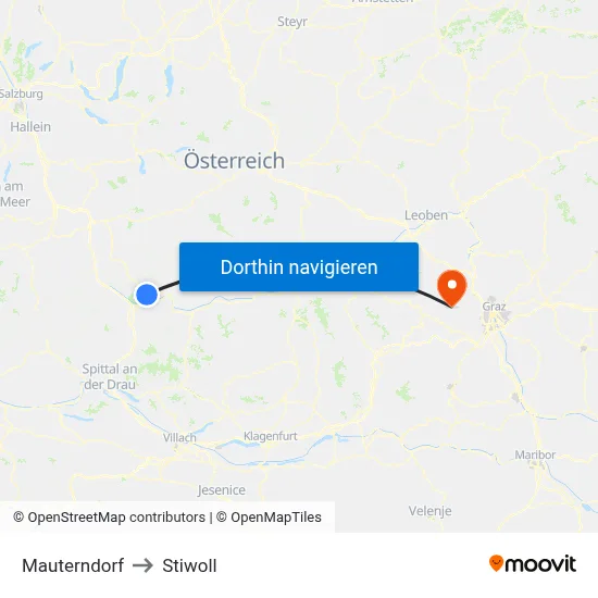 Mauterndorf to Stiwoll map