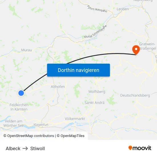 Albeck to Stiwoll map