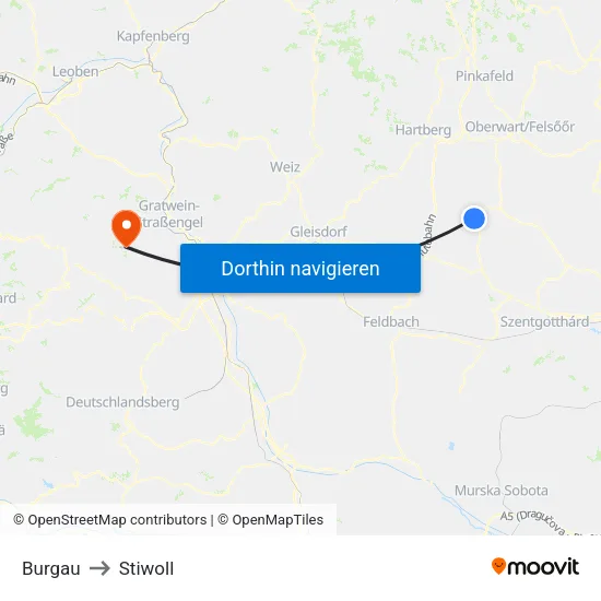 Burgau to Stiwoll map