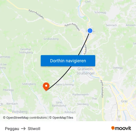 Peggau to Stiwoll map