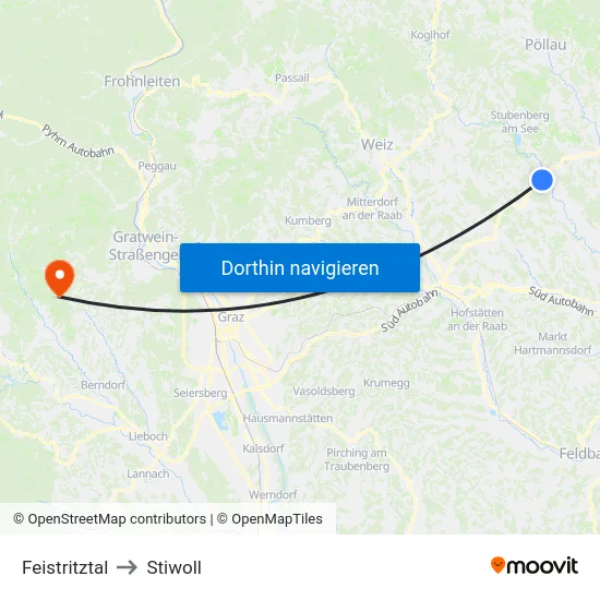 Feistritztal to Stiwoll map