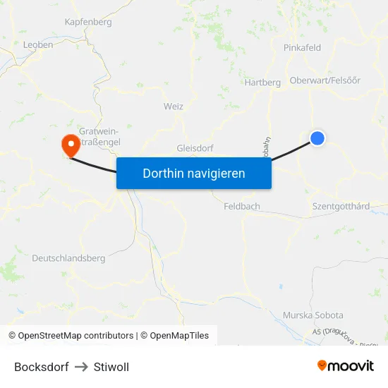 Bocksdorf to Stiwoll map
