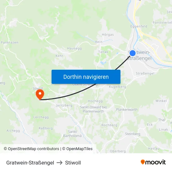 Gratwein-Straßengel to Stiwoll map