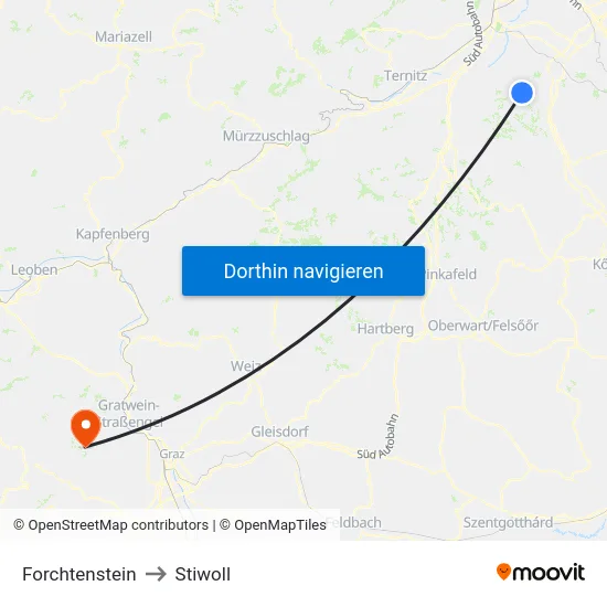 Forchtenstein to Stiwoll map