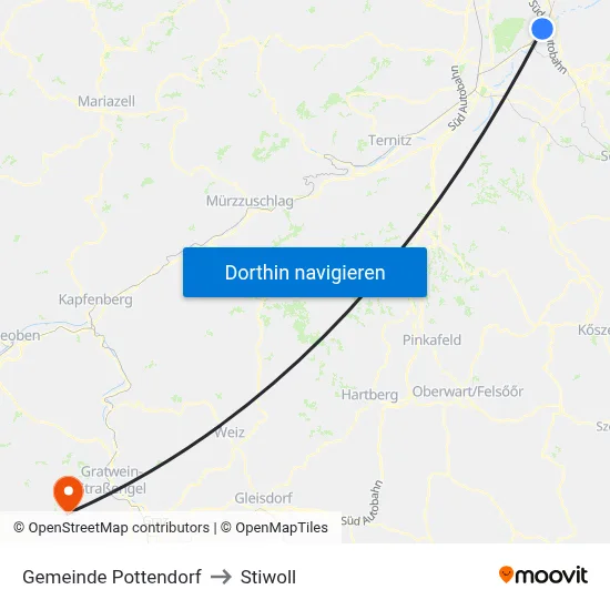 Gemeinde Pottendorf to Stiwoll map