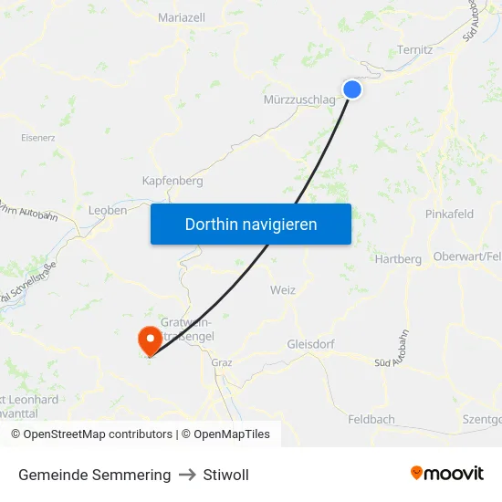 Gemeinde Semmering to Stiwoll map