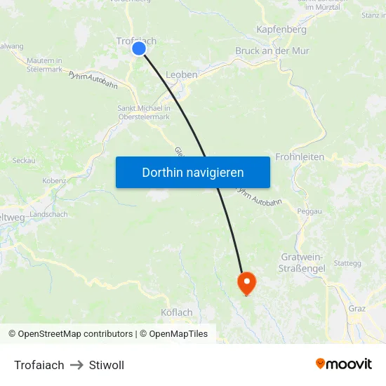 Trofaiach to Stiwoll map