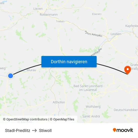 Stadl-Predlitz to Stiwoll map