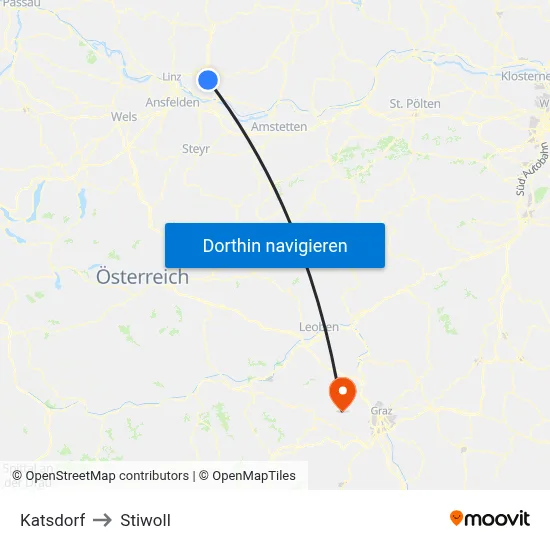 Katsdorf to Stiwoll map