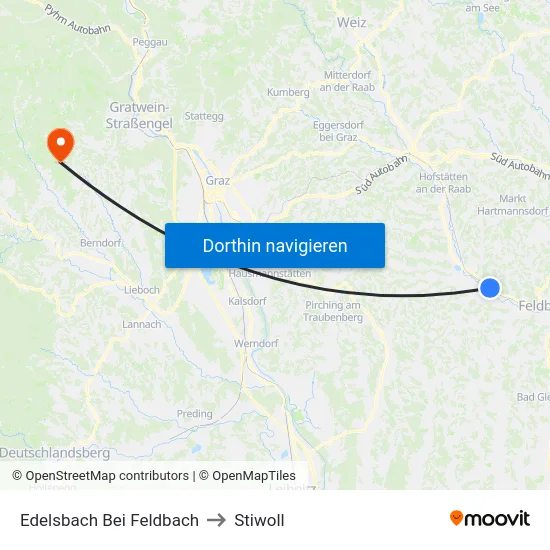 Edelsbach Bei Feldbach to Stiwoll map
