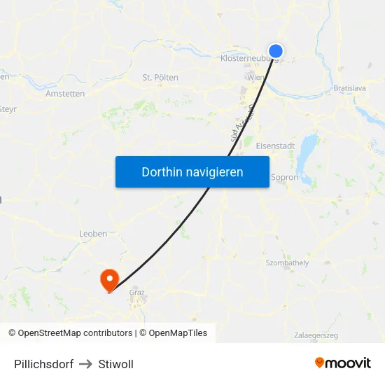 Pillichsdorf to Stiwoll map