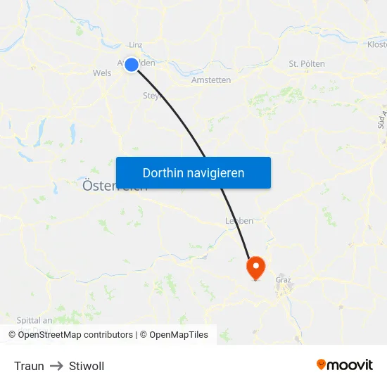 Traun to Stiwoll map