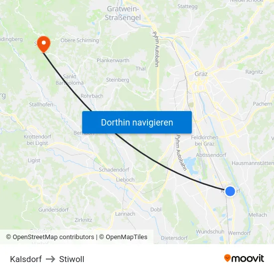 Kalsdorf to Stiwoll map
