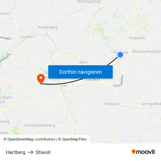 Hartberg to Stiwoll map