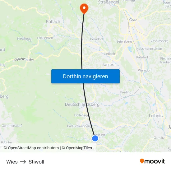 Wies to Stiwoll map