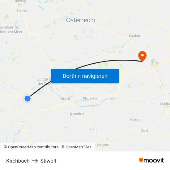 Kirchbach to Stiwoll map