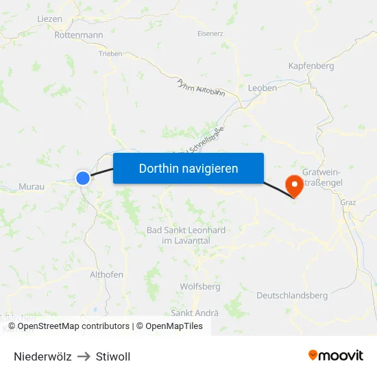 Niederwölz to Stiwoll map