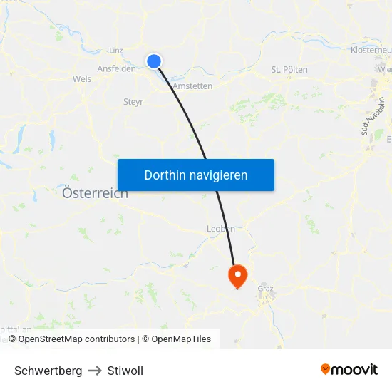 Schwertberg to Stiwoll map