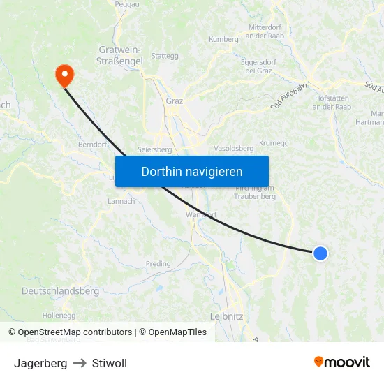 Jagerberg to Stiwoll map