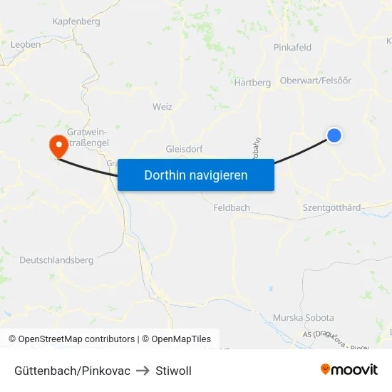 Güttenbach/Pinkovac to Stiwoll map
