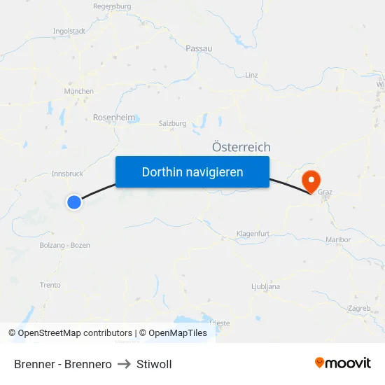 Brenner - Brennero to Stiwoll map