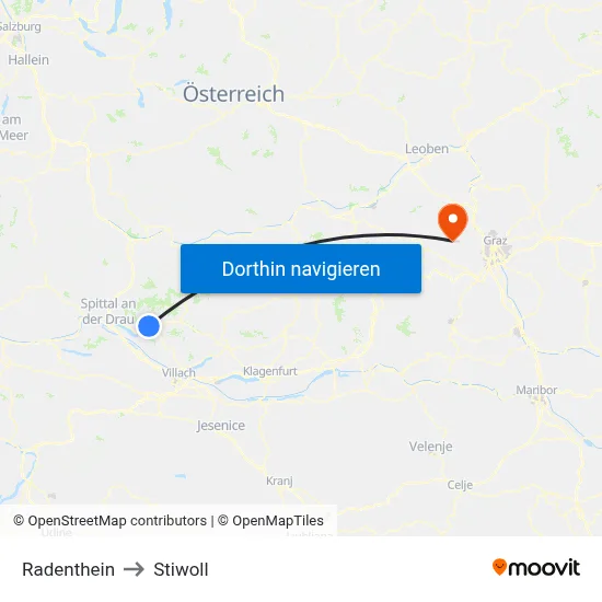 Radenthein to Stiwoll map