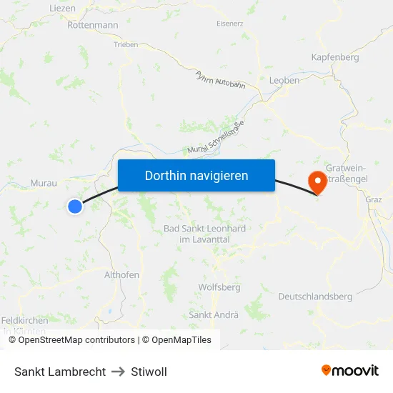 Sankt Lambrecht to Stiwoll map