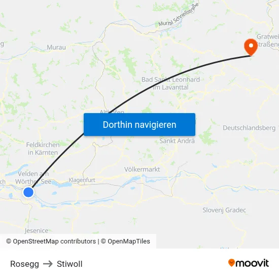 Rosegg to Stiwoll map