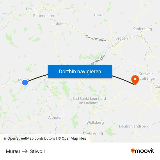 Murau to Stiwoll map