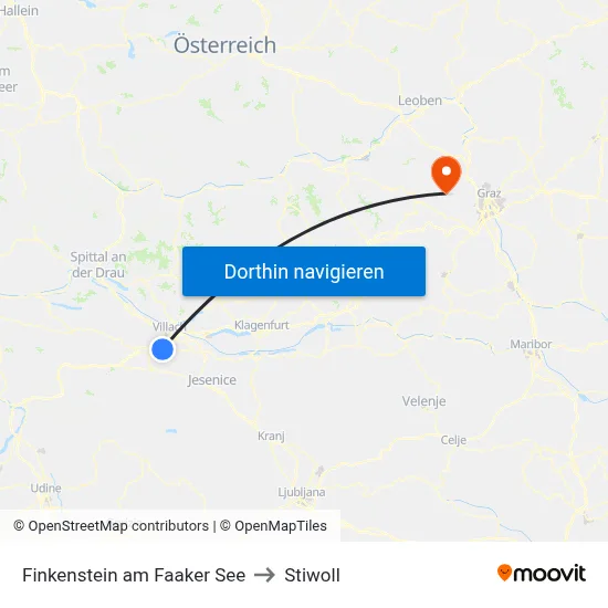 Finkenstein am Faaker See to Stiwoll map