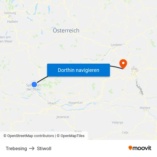 Trebesing to Stiwoll map