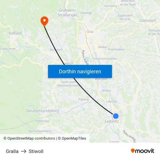 Gralla to Stiwoll map