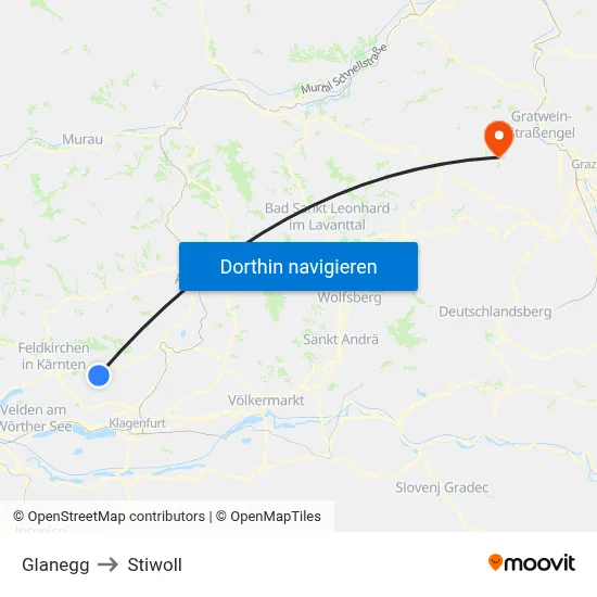 Glanegg to Stiwoll map