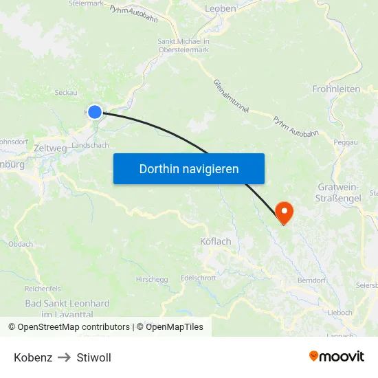 Kobenz to Stiwoll map