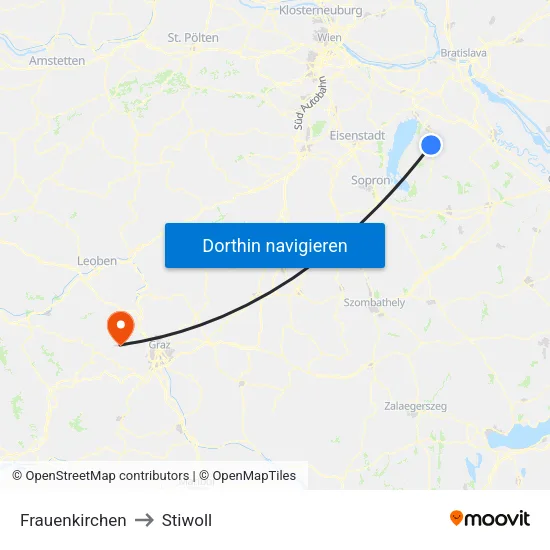 Frauenkirchen to Stiwoll map