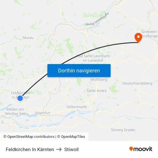 Feldkirchen In Kärnten to Stiwoll map