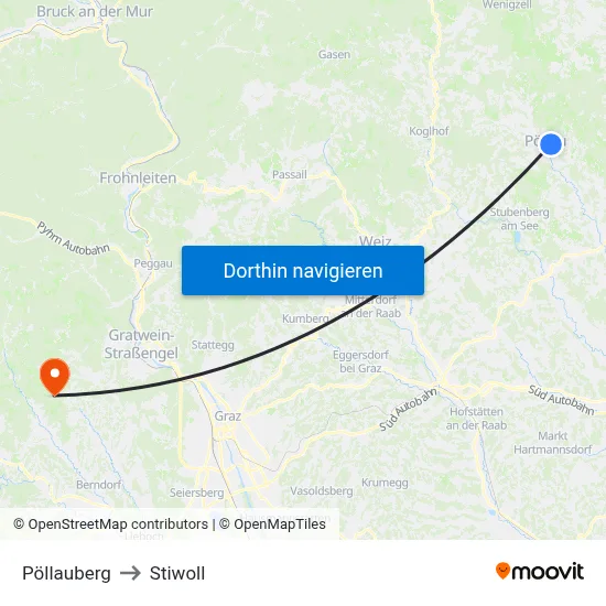 Pöllauberg to Stiwoll map