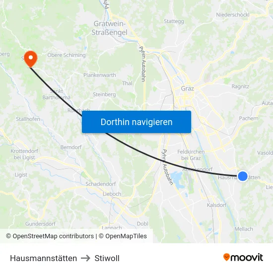 Hausmannstätten to Stiwoll map