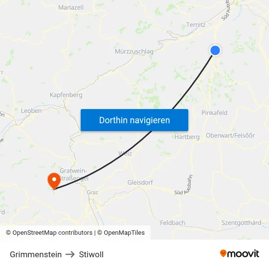 Grimmenstein to Stiwoll map