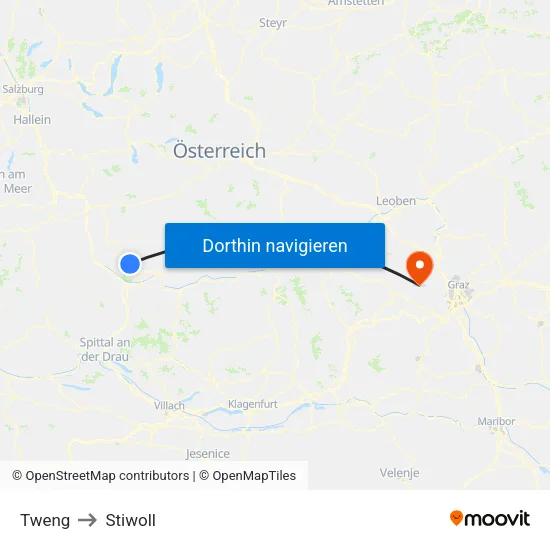Tweng to Stiwoll map