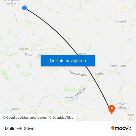 Molln to Stiwoll map
