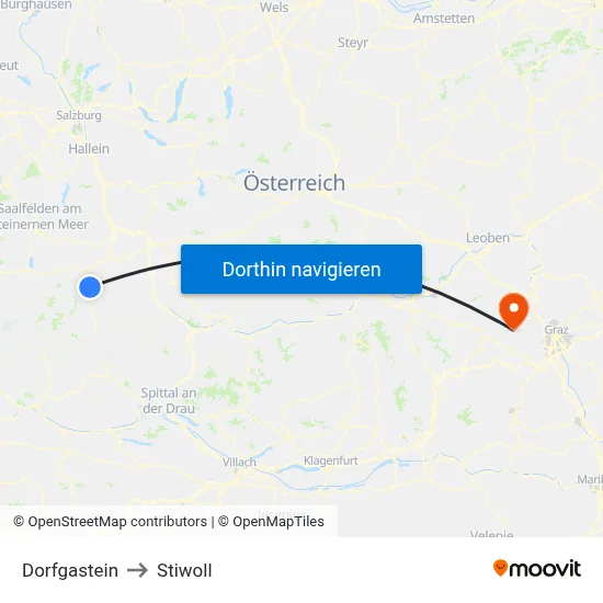 Dorfgastein to Stiwoll map