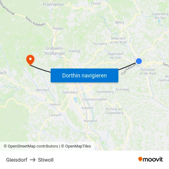 Gleisdorf to Stiwoll map