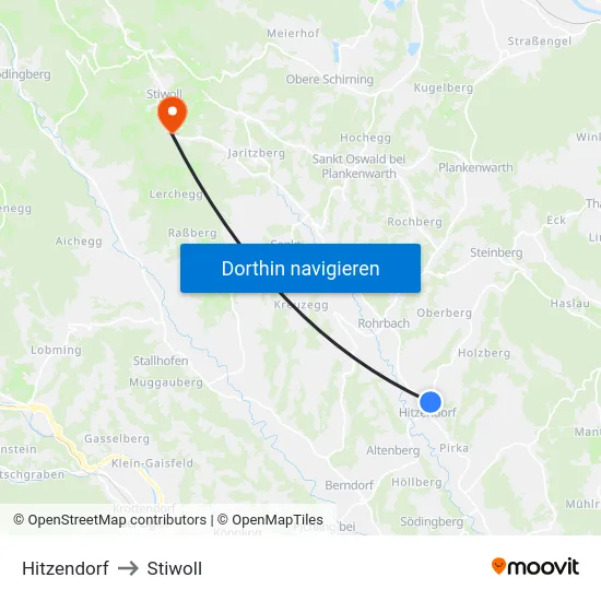 Hitzendorf to Stiwoll map